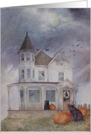 Halloween Black Cat Haunted House card