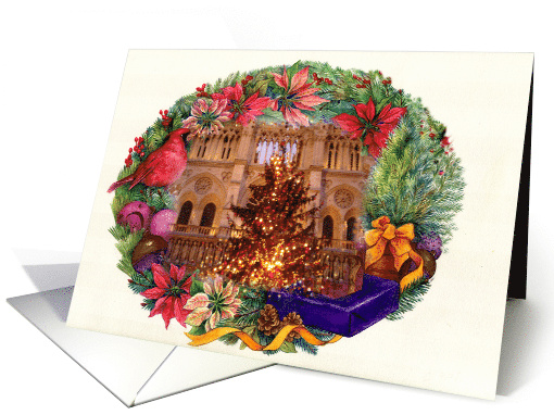 Notre Dame with illustrated Christmas Wreath Border card (315702)