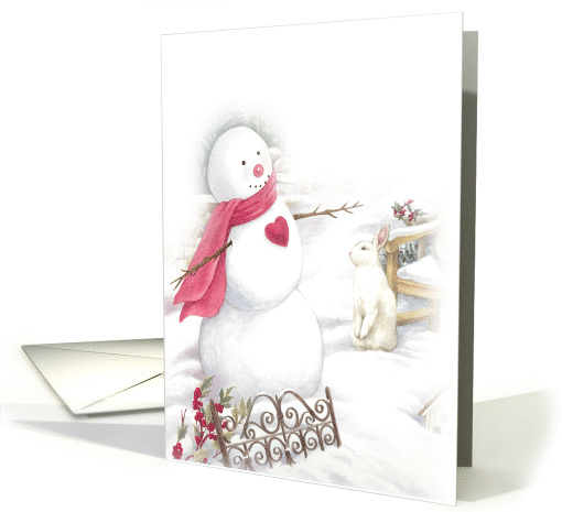 Illustrated Snowman with Bunny Snowscape card (315714)