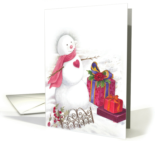 Snowman Illustration With Heart And Xmas Presents
 card (315726)