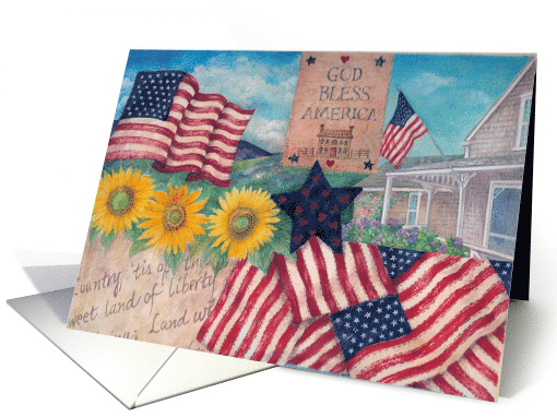 Patriotic Illustrated God Bless America card (338575)