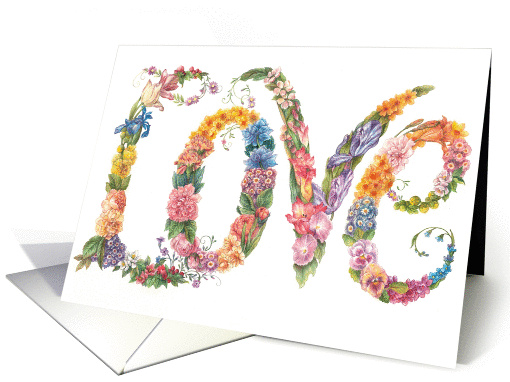 LOVE illuminated floral font watercolor card (350536)