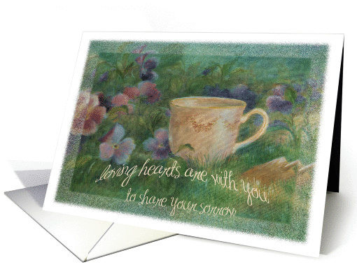 sympathy with pansy & teacup oil painting card (354914)