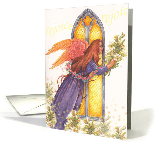 Rejoice Easter Angel & Lily, Glowing Church card (386565)