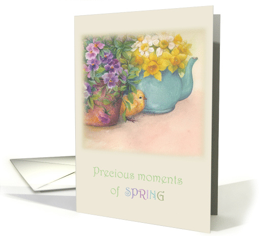 Easter Chick with Spring Bouquet in Teapot card (387426)