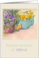 Easter Chick with Spring Bouquet in Teapot card