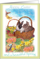 Happy Easter pair of Bunny in Basket card