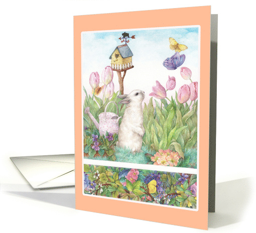 Hippity Hop Spring Bunny, Butterfly & Tulip card (389508)