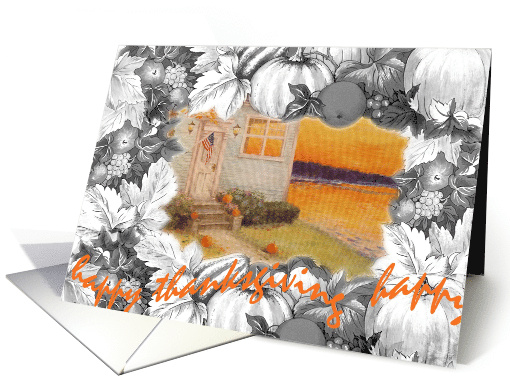 Fall Cottage and Pumpkin Birthday on Thanksgiving card (510620)