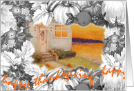 Fall Cottage and Pumpkin Birthday on Thanksgiving card