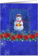 Little Snowman poinsettia Christmas card