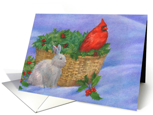 Cardinal & Winter Bunny Country Holiday card (535605)