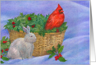 Cardinal & Winter Bunny Country Holiday card