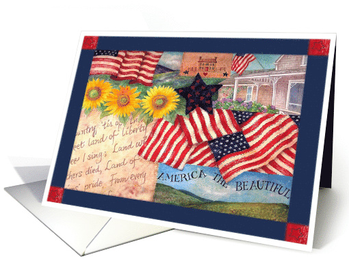 Welcome Home Party, Amwerican Flags, Stars and Sunflower card (640271)