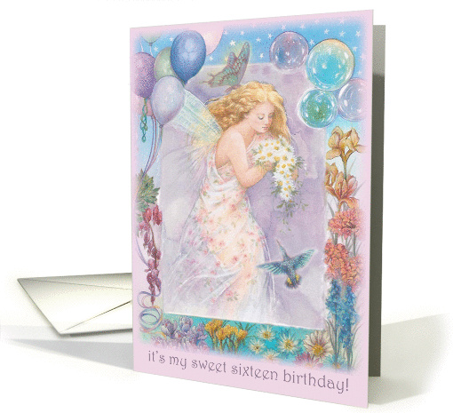 Sweet Sixteen Party Fairy Balloon Invitation
 card (646488)