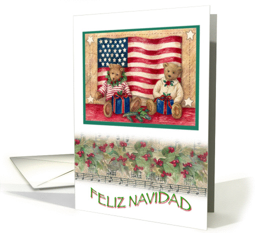 Feliz Navidad Patriotic Teddy Bear Xmas card (713821)