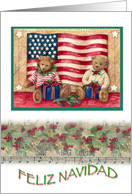 Feliz Navidad Patriotic Teddy Bear Xmas card