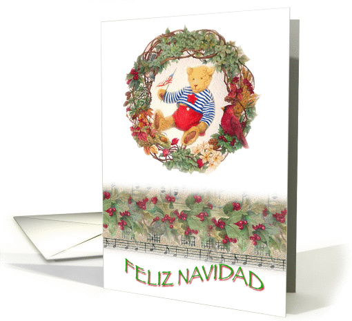 Feliz Navidad Patriotic Teddy Bear Xmas card (713823)