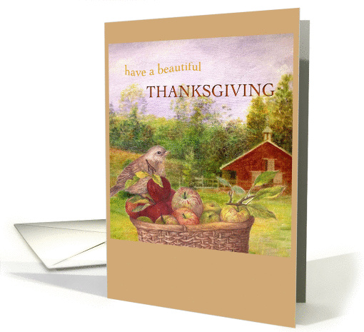 Personalized Thanksgiving Barn Apple Basket card (728170)