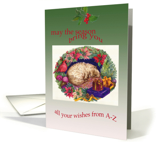 Sleepy Christmas Cat Holiday Wreath card (730752)