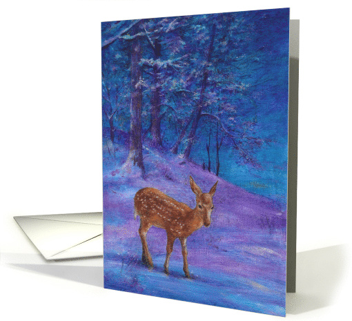 Reindeer In Magical Forest Blue Purple card (731367)