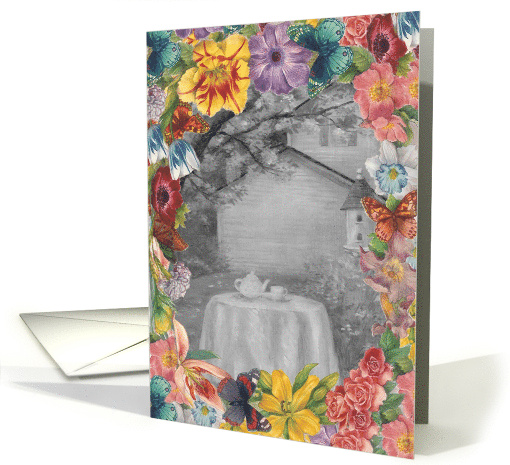 Floral Border Garden Tea Mom's Birthday card (758578)