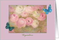Wedding Congratulation Pink Floral & illustrated butterflies card