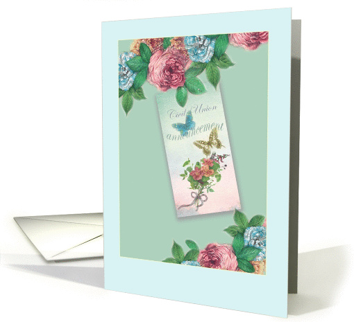 Civil Union Announcement Butterfly Roses Illustration card (854003)