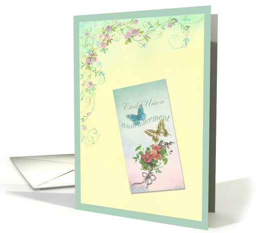 Civil Union Announcement Butterfly Floral Swirls Illustration card