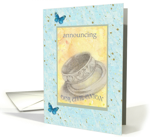 Civil Union Announcement Butterfly Wedding Rings Illustration
 card