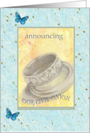 Civil Union Announcement Butterfly Wedding Rings Illustration card