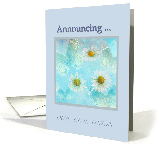 Civil Union Announcement Daisy Blue Butterfly Illustration
 card