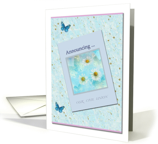 Civil Union Announcement Daisy Blue Butterfly Illustration
 card