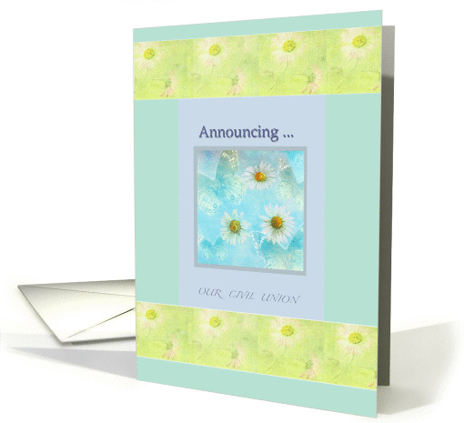 Civil Union Announcement Daisy Blue Butterfly Illustration
 card