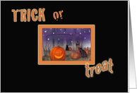 Trick Or Treat Black Cat Haunted House Halloween card