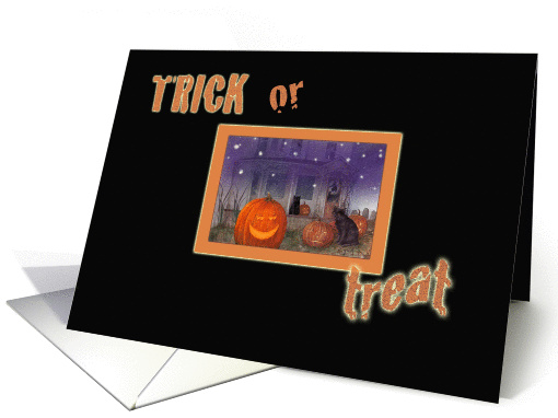 Halloween Haunted House Black Cat Trick Or Treat card (868233)