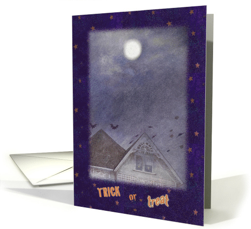 Halloween Full Moon Trick or Treat Gothic House card (872009)