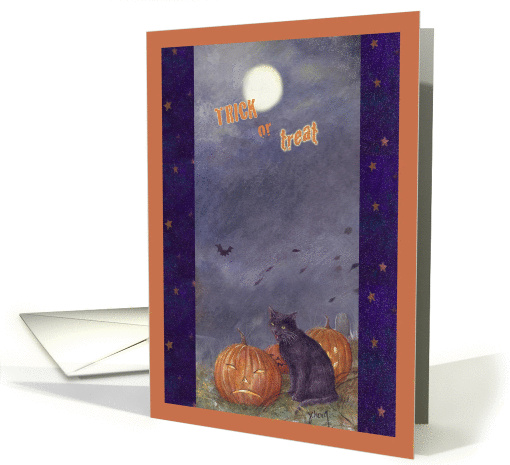 Halloween Black Cat Full Moon Trick Or Treat
 card (872016)