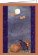 Halloween Black Cat Full Moon Trick Or Treat card