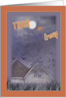 Halloween Full Moon Haunted House Trick Or Treat card