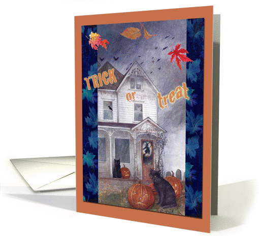 Halloween Black Cat Haunted House Trick Or Treat card (872340)