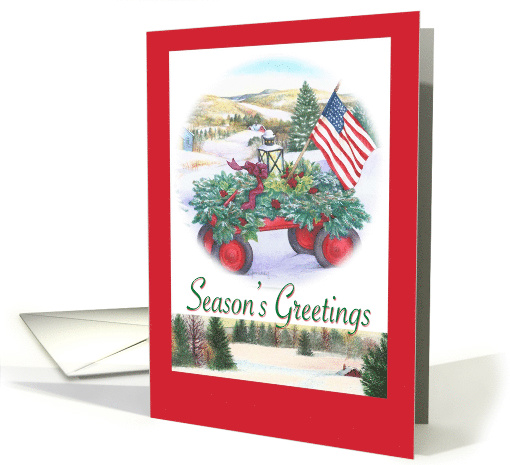 Season'S Greetings Winter Patriotic Traditional Landscape card