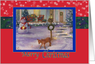 Cozy Xmas Cottage Winter Snowman & Deer card