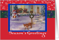 Cozy Xmas Cottage Winter Snowman & Deer card
