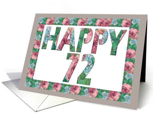 HAPPY 72 Birthday, Illuminated Fonts, Rose border card (885456)