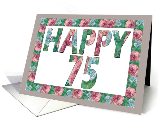 HAPPY 75 Birthday, Illuminated Fonts, Rose border card (885459)