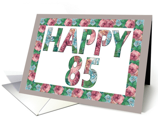 HAPPY 85 Birthday, Illuminated Fonts, Rose border card (885659)