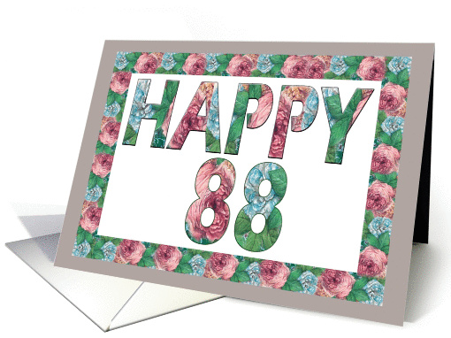 HAPPY 88 Birthday, Illuminated Fonts, Rose border card (885668)