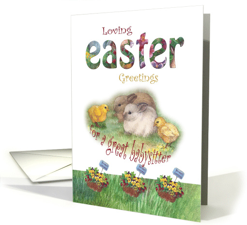 For Babysitter Hoppy Easter bunny & chick illustration card (903678)