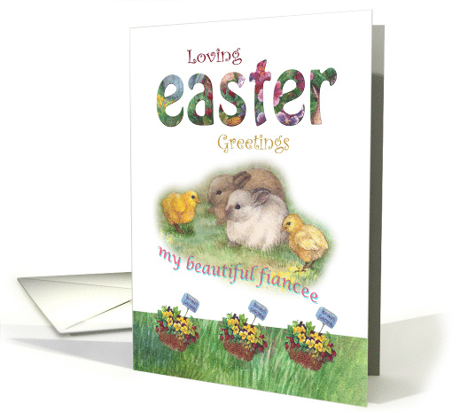 For Fiancee, Hoppy Easter Bunny & Chick illustration card (903682)